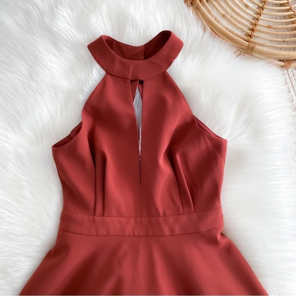C/MEO Collective Witness Mini Dress in Marsala Red Halter Neck Cutout Sleeves XS - Picture 7 of 16